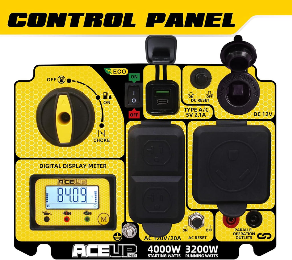 Aceup Portable Gas Inverter Generator 4000 Peak Watts 149cc RV-Ready