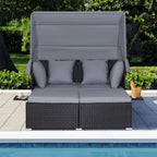 RELAX4LIFE Patio Daybed With Canopy, Cushions, 4 Pillows And 2 Side Trays, Turquoise - B0BYSN7GC7