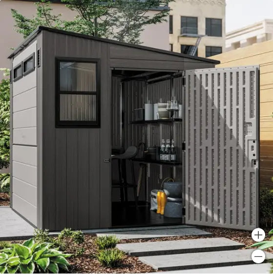 Suncast Cabana-Style Entertainment Shed, 8 ft x 7 ft, Resin - BMCB8730T