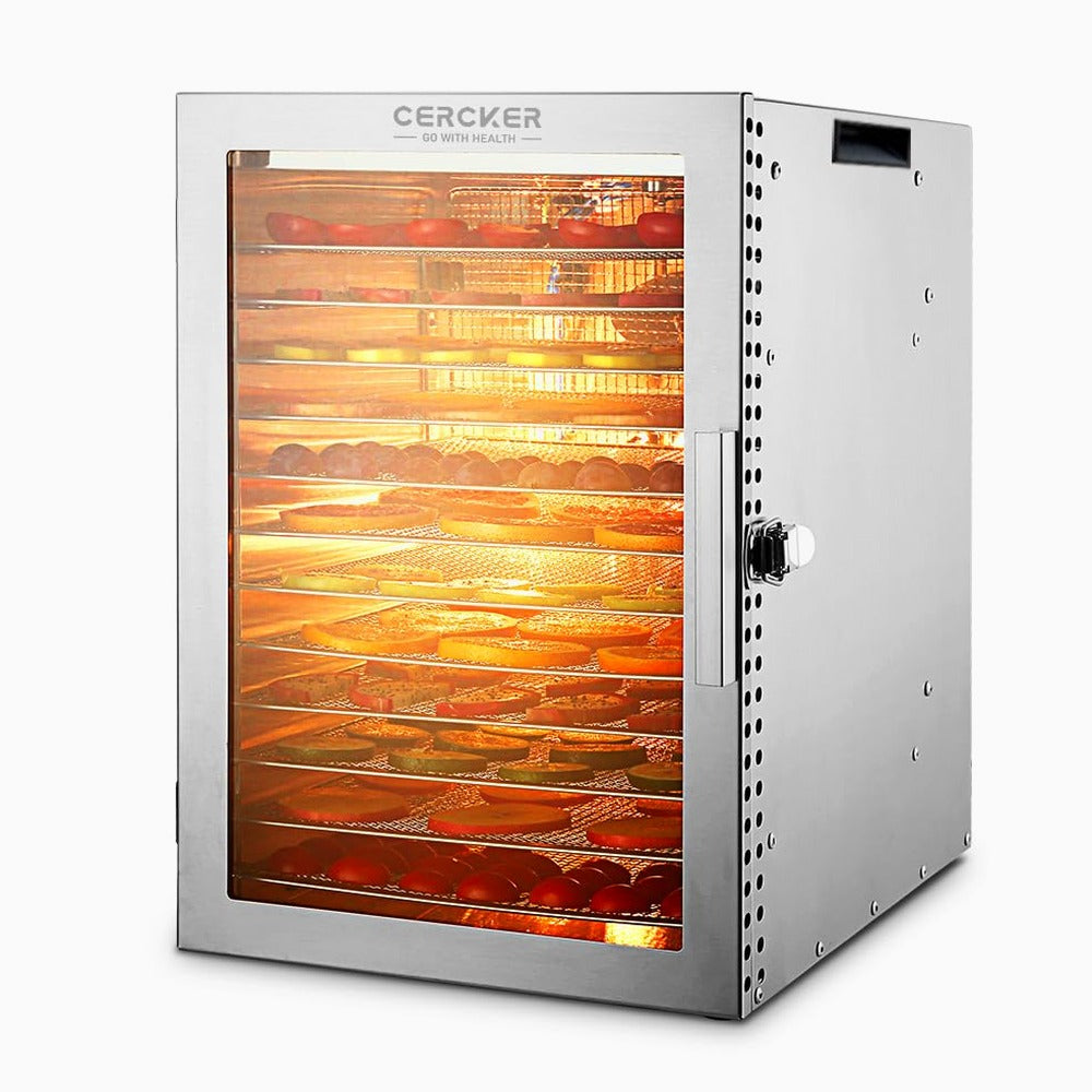 Cercker Food Dehydrator Machine With 12 Stainless Steel Trays