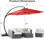 LAUSAINT HOME 11 FT Beige Curvy Cantilever Patio Umbrella With Base