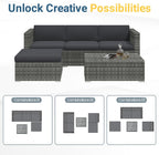 Wisteria Lane 5-Piece Outdoor Wicker Rattan Sectional Conversation Set With Cushions And Glass Coffee Table - Grey