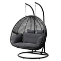 Gardeon Two-Person Wicker Egg Swing Chair With Stand, Grey, 117cm x 117cm x 200cm