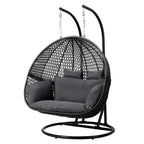 Gardeon Two-Person Wicker Egg Swing Chair With Stand, Grey, 117cm x 117cm x 200cm