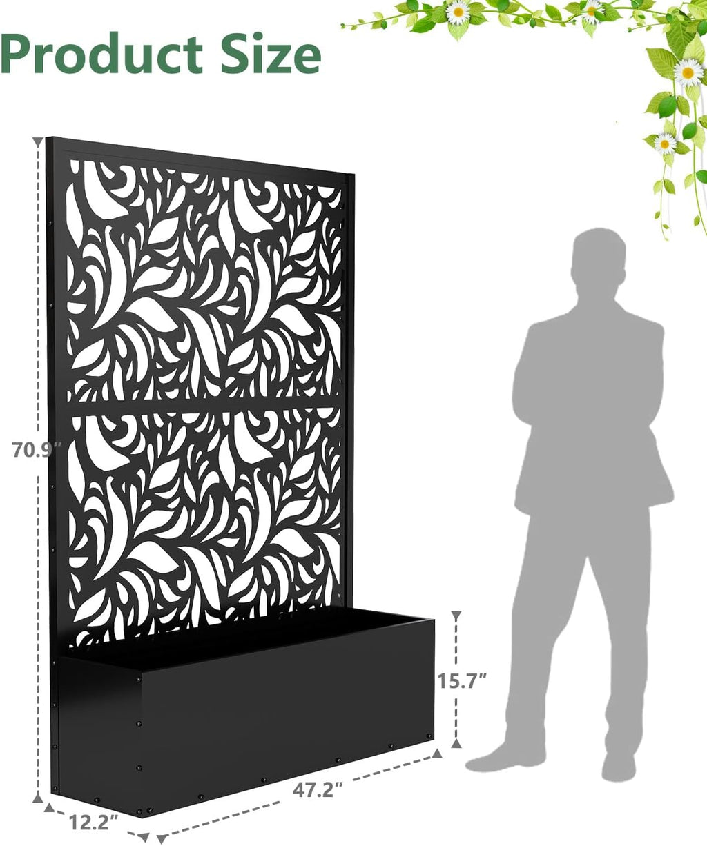 2PCS Metal Planter Box With Trellis 70.9in x 47.2in x 15.7in