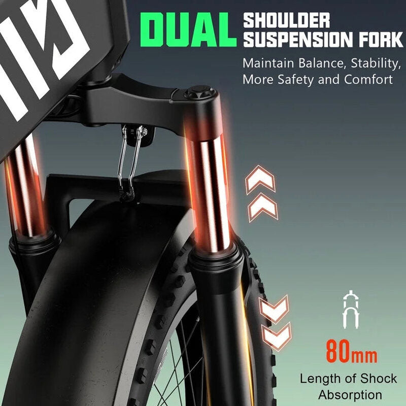 TST 4.0 Fat Tire Foldable Electric Bike, 48V 13Ah, 750W, 20 inch, Black