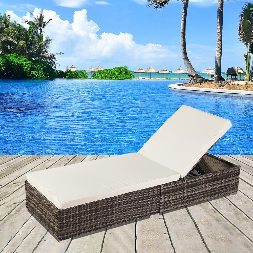 GoDecor Outdoor Wicker Rattan Reclining Sunlounger, Gray