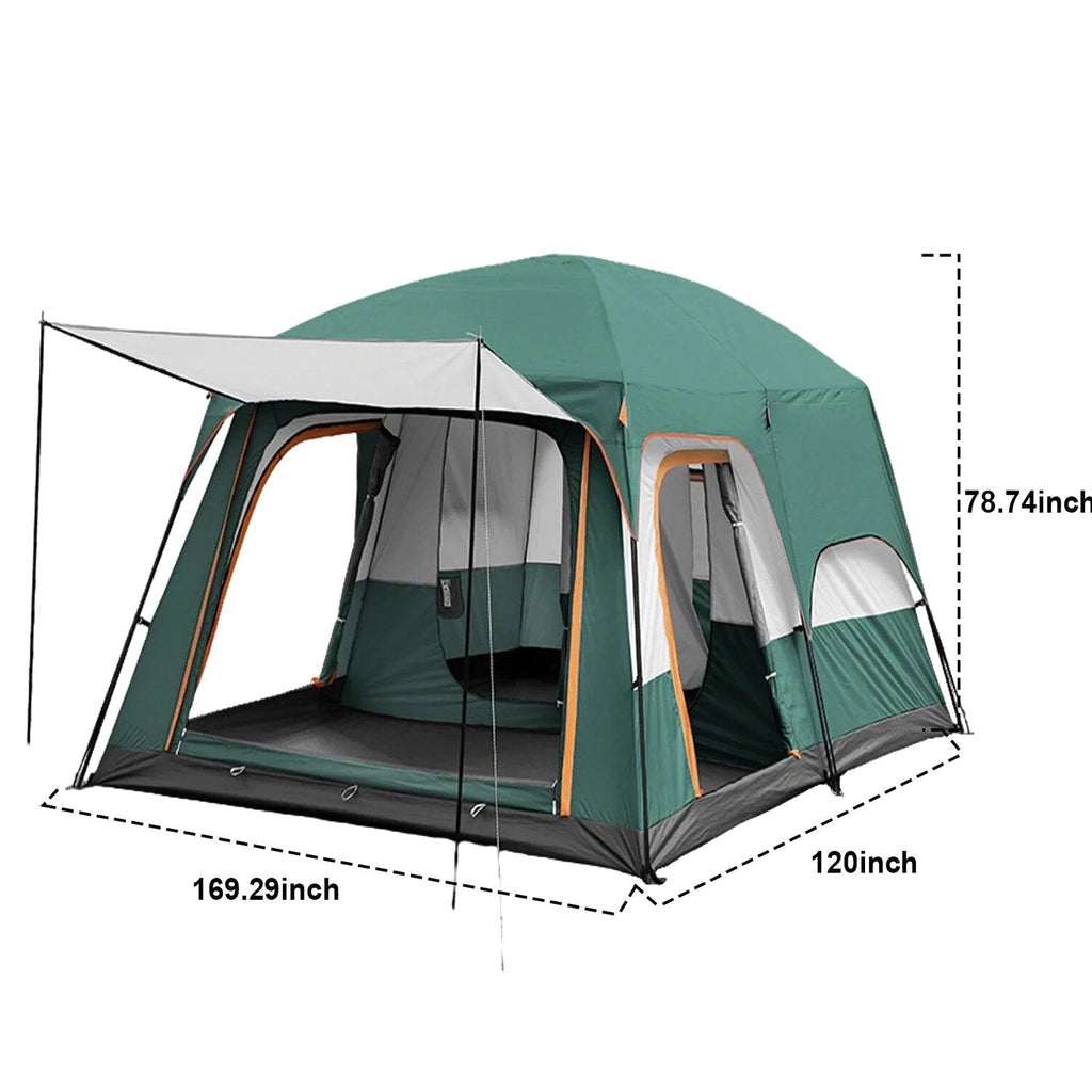 KFeng 12 Person Camping Tent, 2 Rooms, 3 Mesh Doors, 3 Mesh Windows, Brown