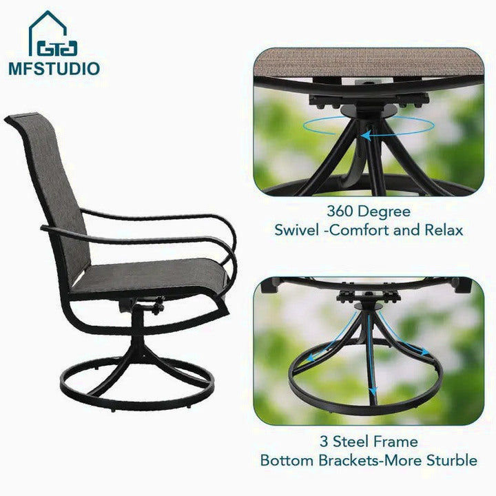 8-Piece Patio Dining Set With Umbrella And 6 Sling Dining Swivel Chairs