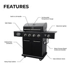 Kenmore 4-Burner Smart Gas Grill With Side Searing Burner, Black With Chrome Accents