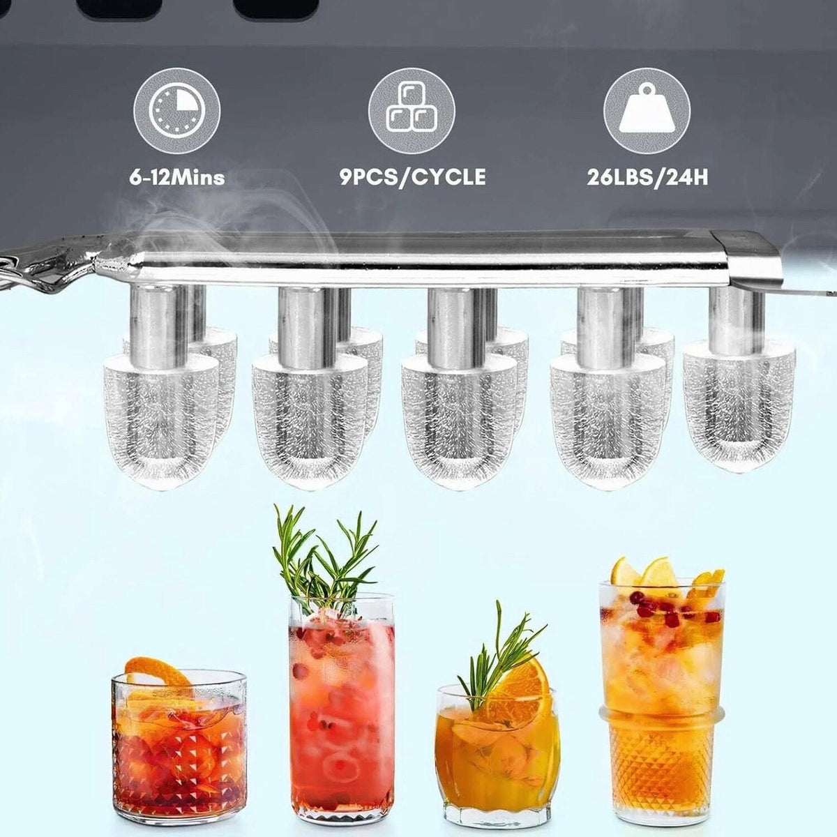 Countertop Portable Ice Maker With Carry Handle, Self-Cleaning, 26.5lbs/24Hrs, Grey