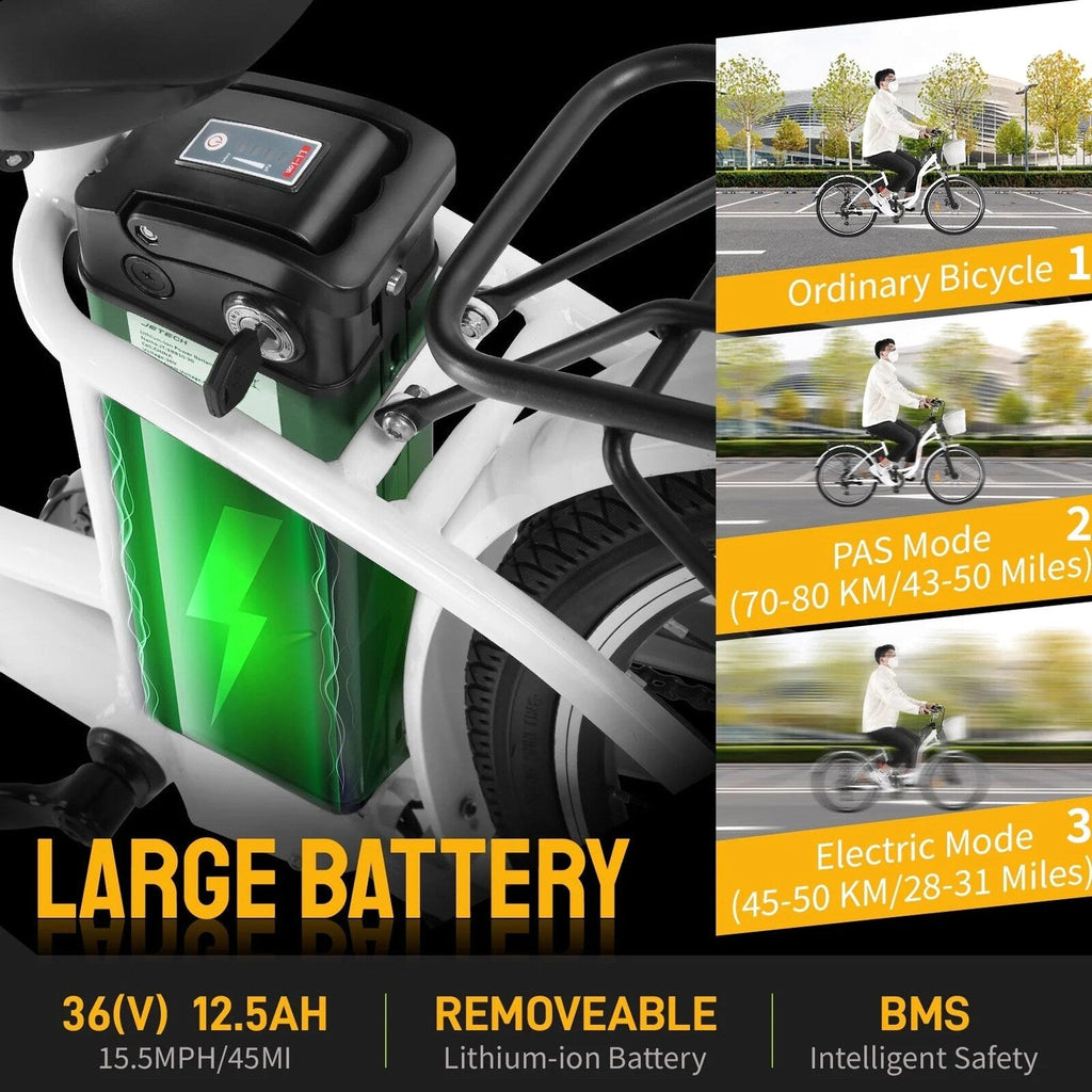 PEXMOR Adult City Commuter Electric Bike 350W Peak 500W 36V 12.5AH 26in Shimano 6-Speed