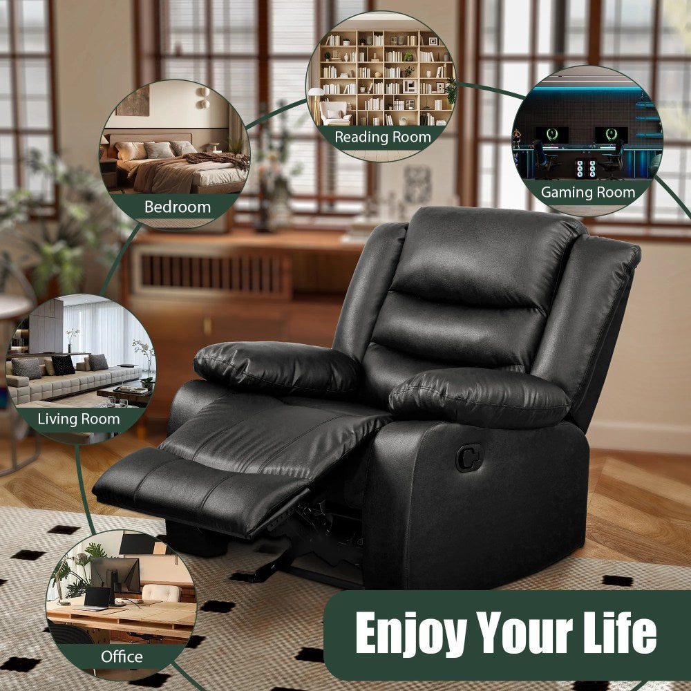 TrumanPick Manual Leather Rocker Recliner Chair, Black