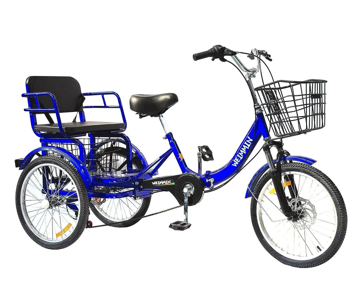 WEIMMIN Adult Folding Tricycle, 20 Inch, 3 Wheel, 7 Speed, Star Strip Blue