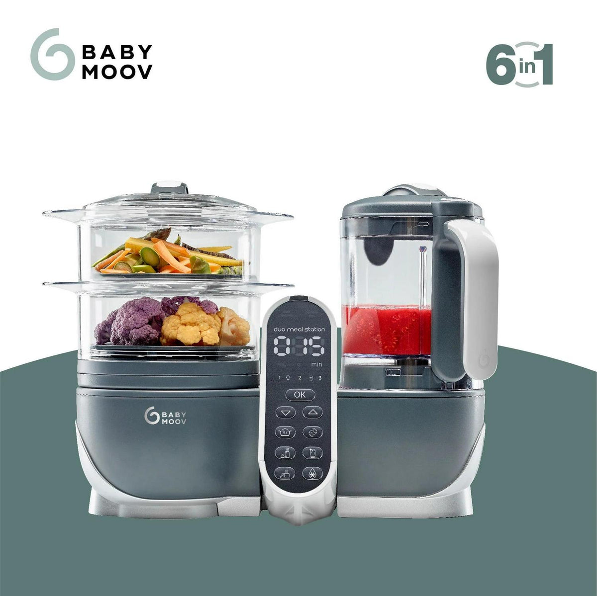 Babymoov Duo Meal Station 6-in-1 Baby Food Processor - Grey