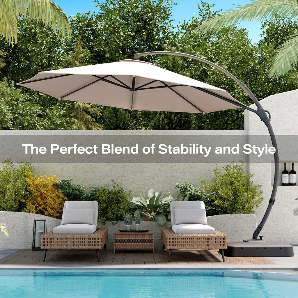 LAUSAINT HOME 11 FT Beige Curvy Cantilever Patio Umbrella With Base