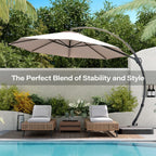 LAUSAINT HOME 11 FT Beige Curvy Cantilever Patio Umbrella With Base