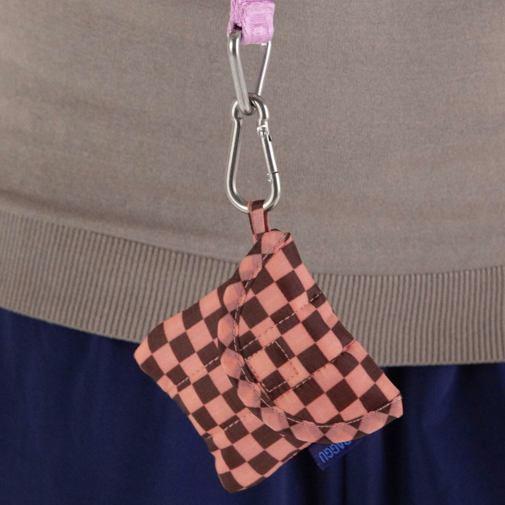 Baggu Puffy Recycled Nylon Earbuds Case - Pink Brown Check