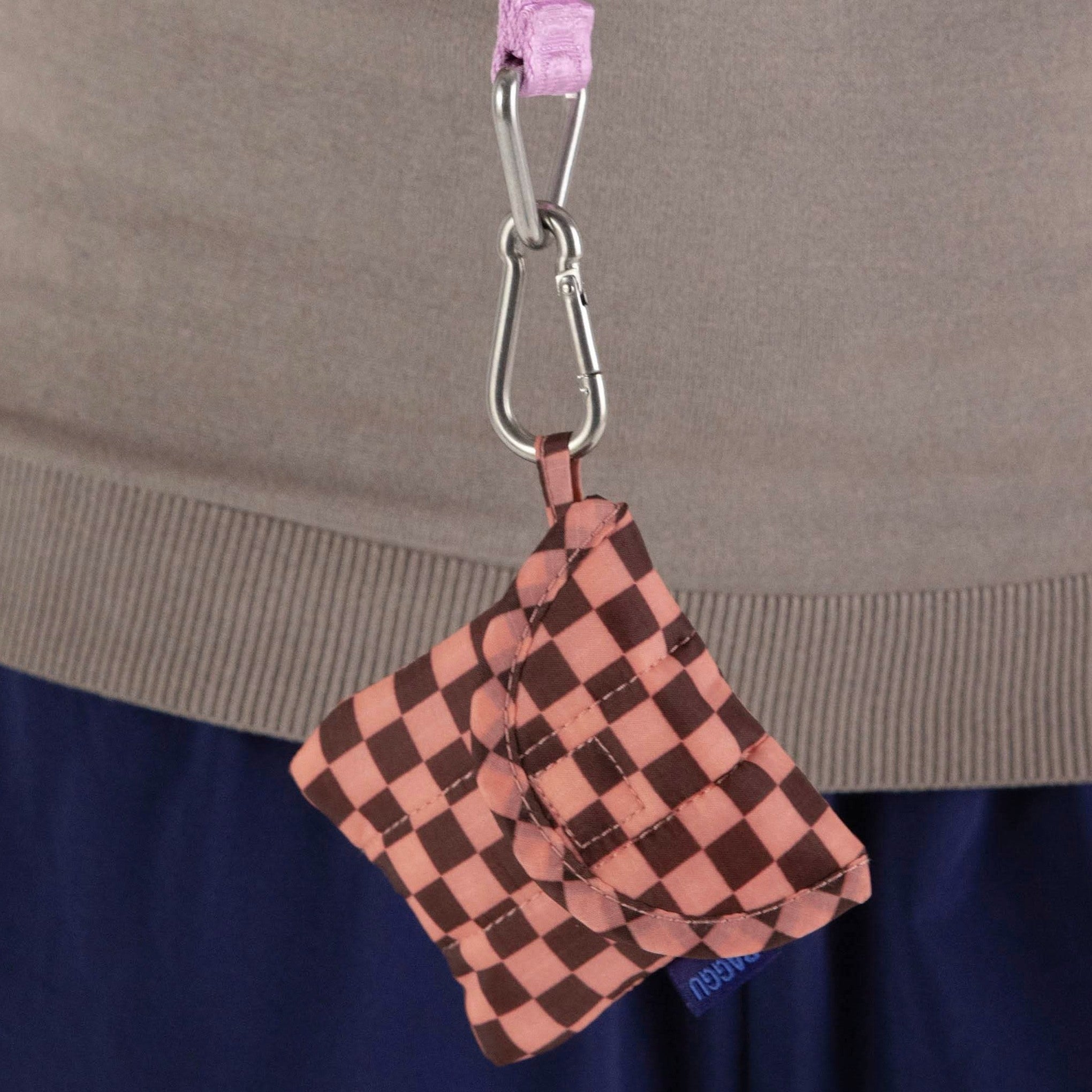 Baggu Puffy Recycled Nylon Earbuds Case - Pink Brown Check