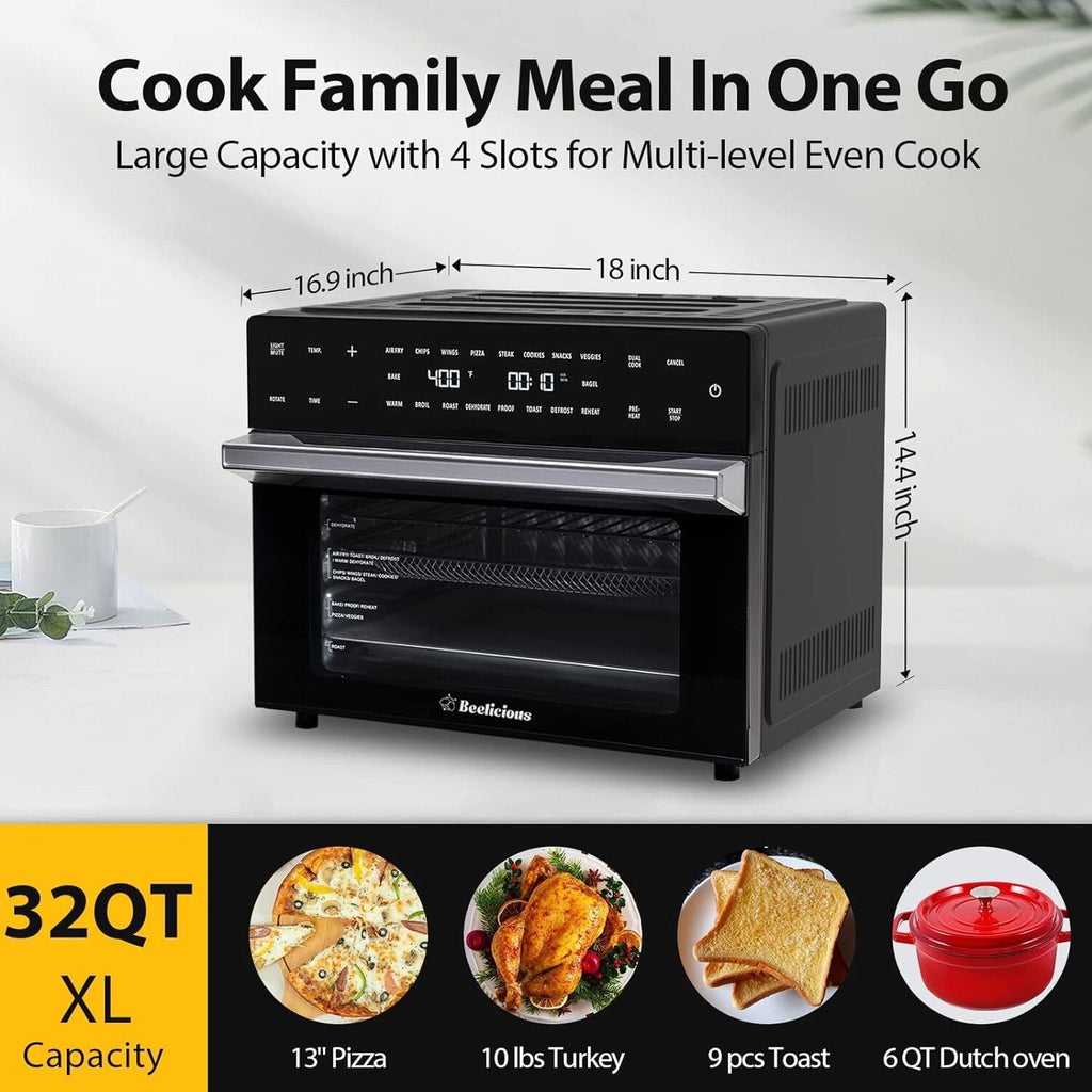 Beelicious Air Fryer Oven Combo, 32QT, 19-in-1, Black - BAF-802