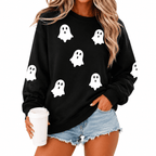 MOUSYA Halloween Sweatshirt Women Spooky Season Shirt Pumpkin Fall Sweatshirt Ghost Long Sleeve Pullover Tops