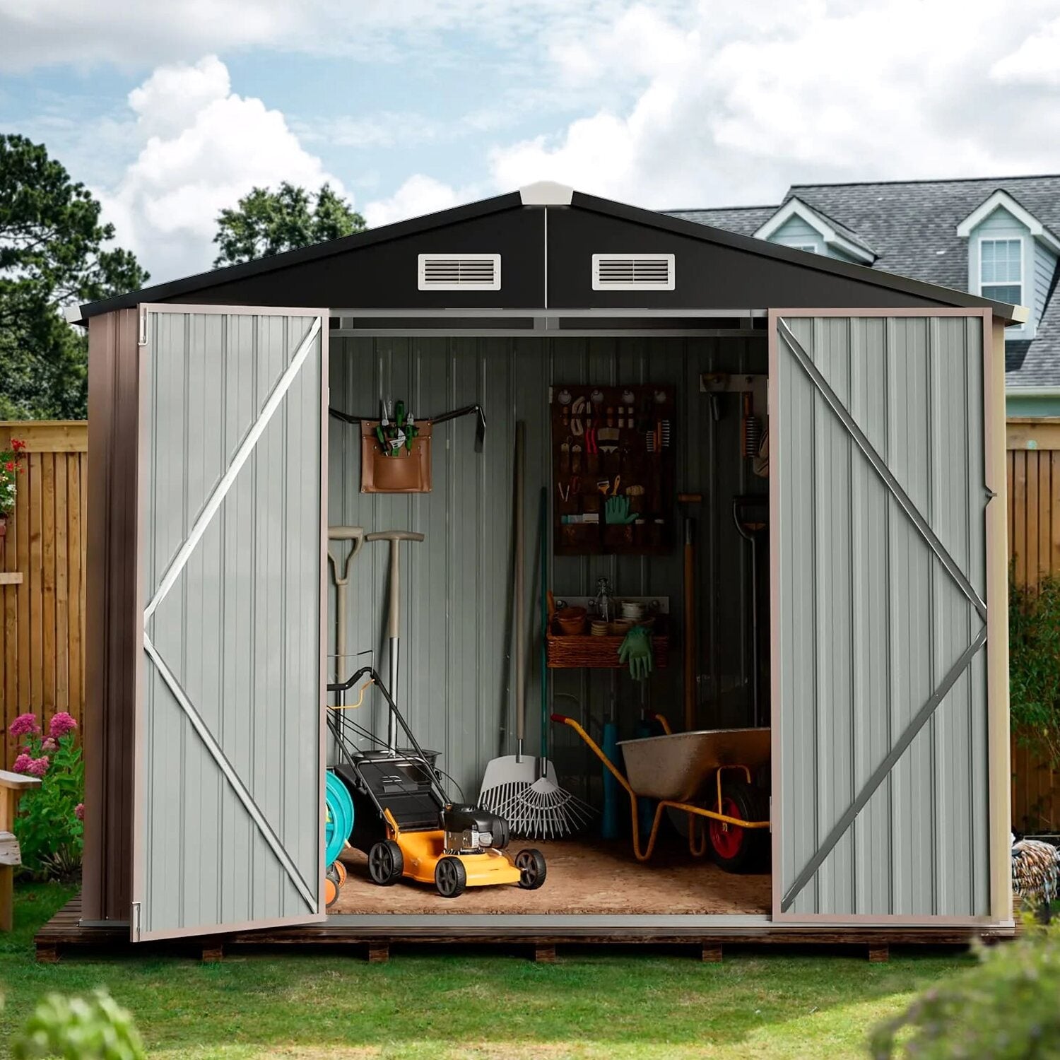 Aoxun Outdoor Storage Shed 6.4x4 FT Brown