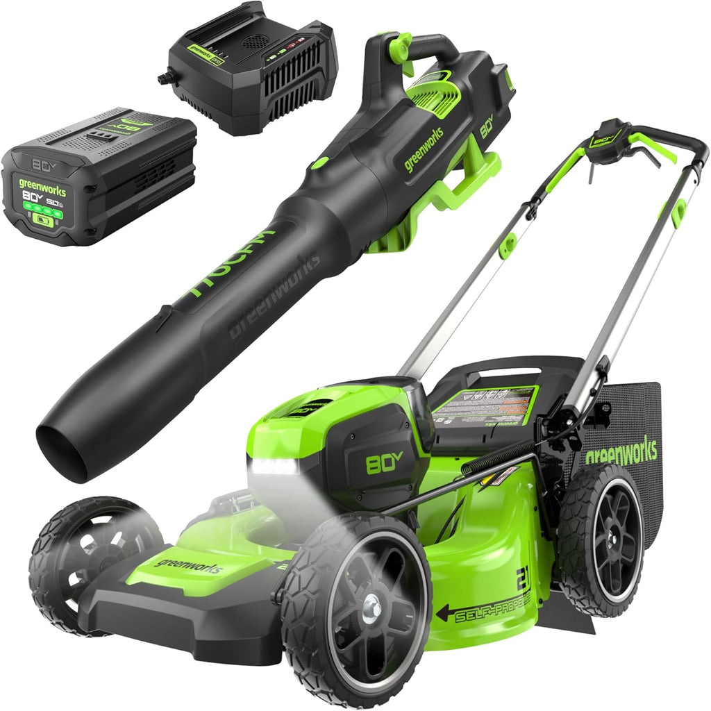 Greenworks 80V 21in Self-Propelled Lawn Mower And Blower Kit With 5.0Ah Battery - Gen 2