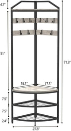 SQRTYVG Corner Hall Tree With Shoe Bench, 10 Movable Metal Hooks, Black - 71.3x18.1x18.1in