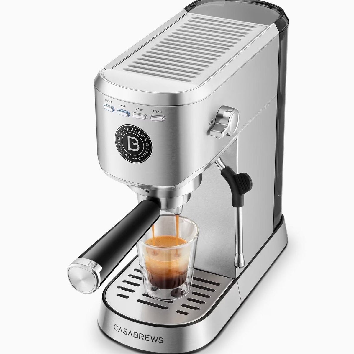 CASABREWS Espresso Machine, 20-Bar Pressure, 34 oz Water Tank, Silver - 5418Basic