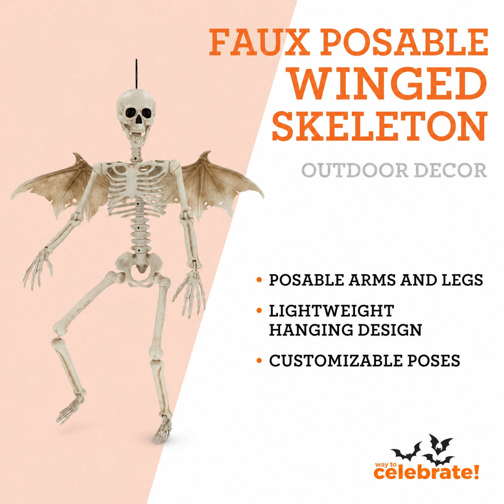 Faux Posable Winged Skeleton, 36", Halloween by Way To Celebrate
