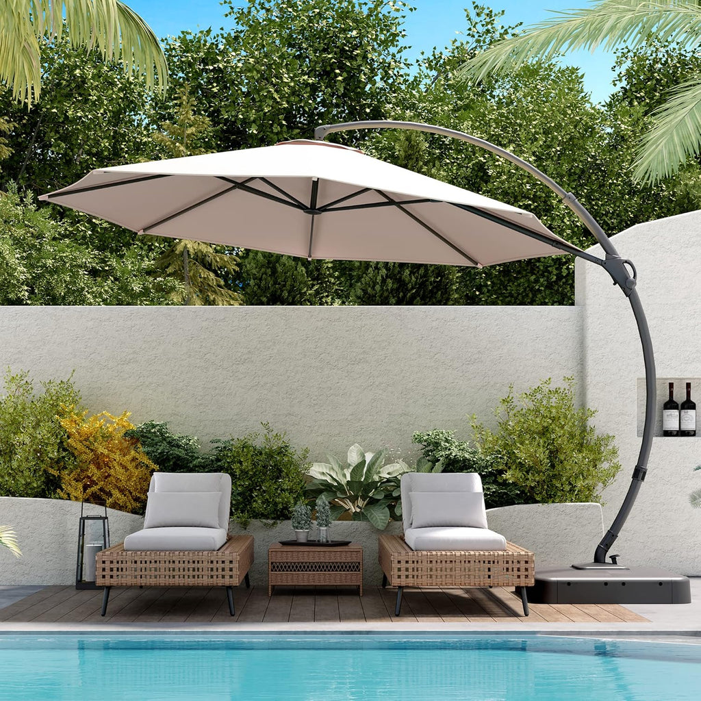LAUSAINT HOME 11 FT Beige Curvy Cantilever Patio Umbrella With Base