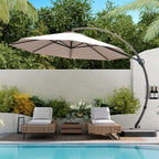 LAUSAINT HOME 11 FT Beige Curvy Cantilever Patio Umbrella With Base