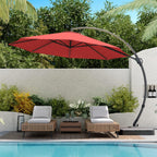 LAUSAINT HOME 11 FT Beige Curvy Cantilever Patio Umbrella With Base