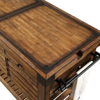 Kitchen Island Cart With 3 Drawers, Wood And Metal, Distressed Chestnut