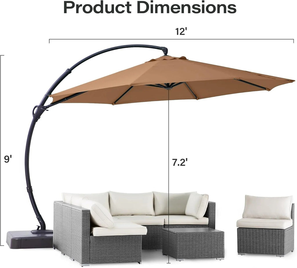 LAUSAINT HOME 11 FT Beige Curvy Cantilever Patio Umbrella With Base