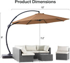 LAUSAINT HOME 11 FT Beige Curvy Cantilever Patio Umbrella With Base