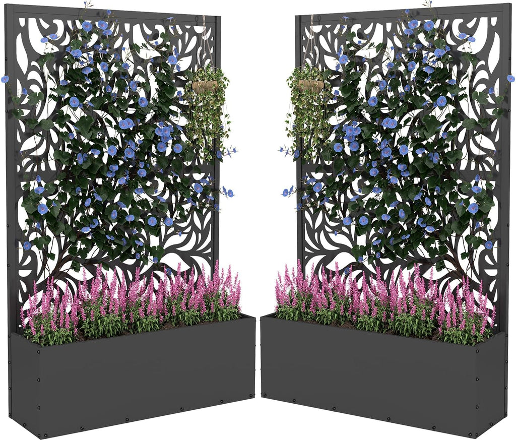 2PCS Metal Planter Box With Trellis 70.9in x 47.2in x 15.7in