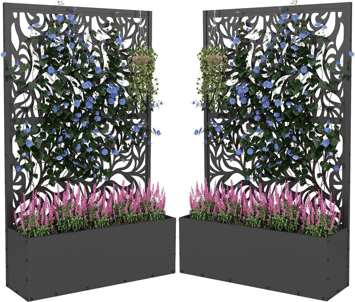 2PCS Metal Planter Box With Trellis 70.9in x 47.2in x 15.7in