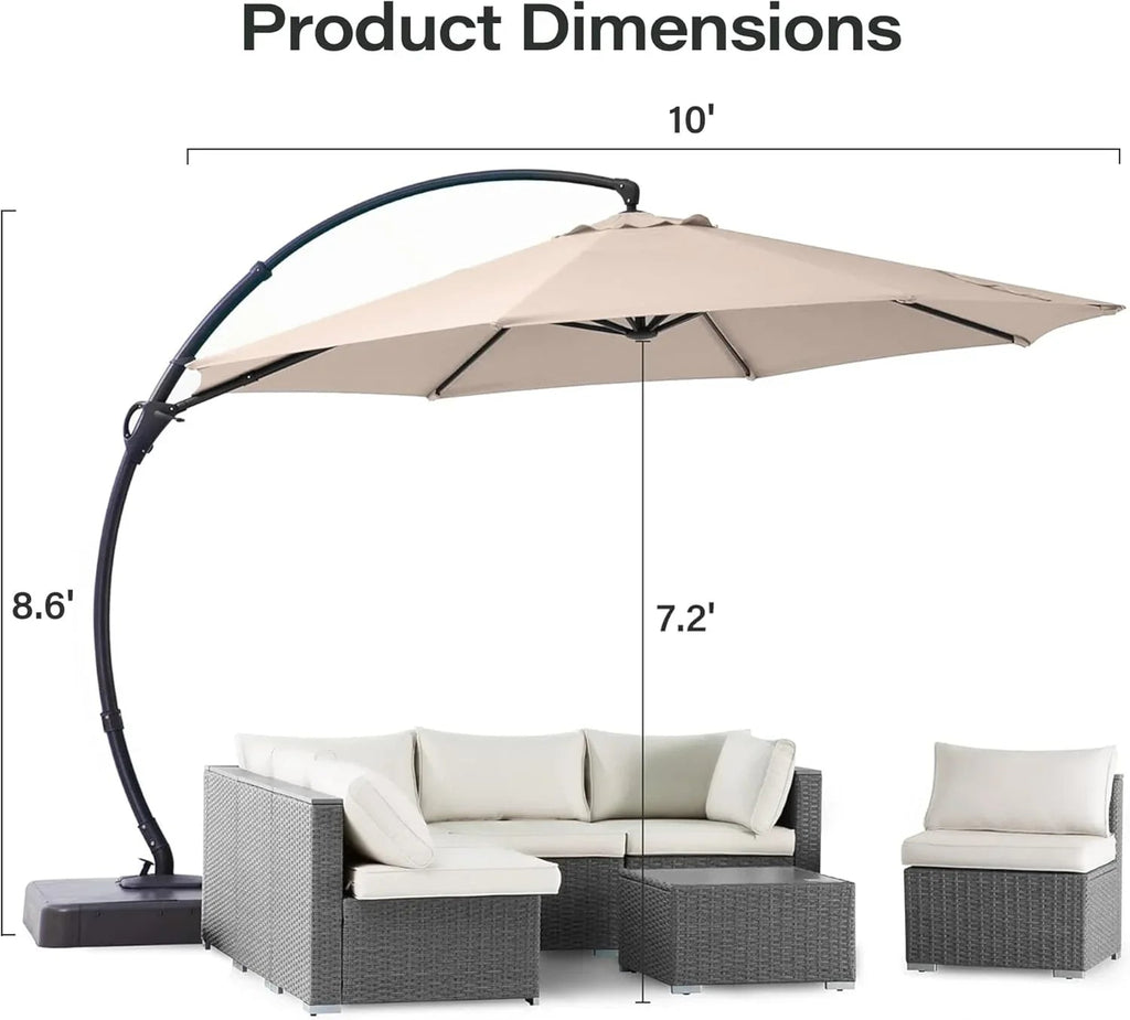 LAUSAINT HOME 11 FT Beige Curvy Cantilever Patio Umbrella With Base