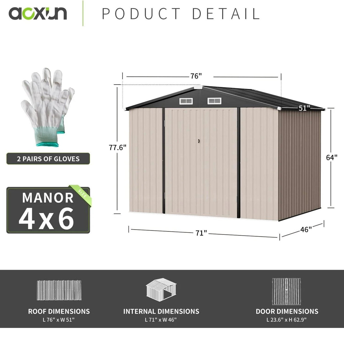 Aoxun Outdoor Storage Shed 6.4x4 FT Brown