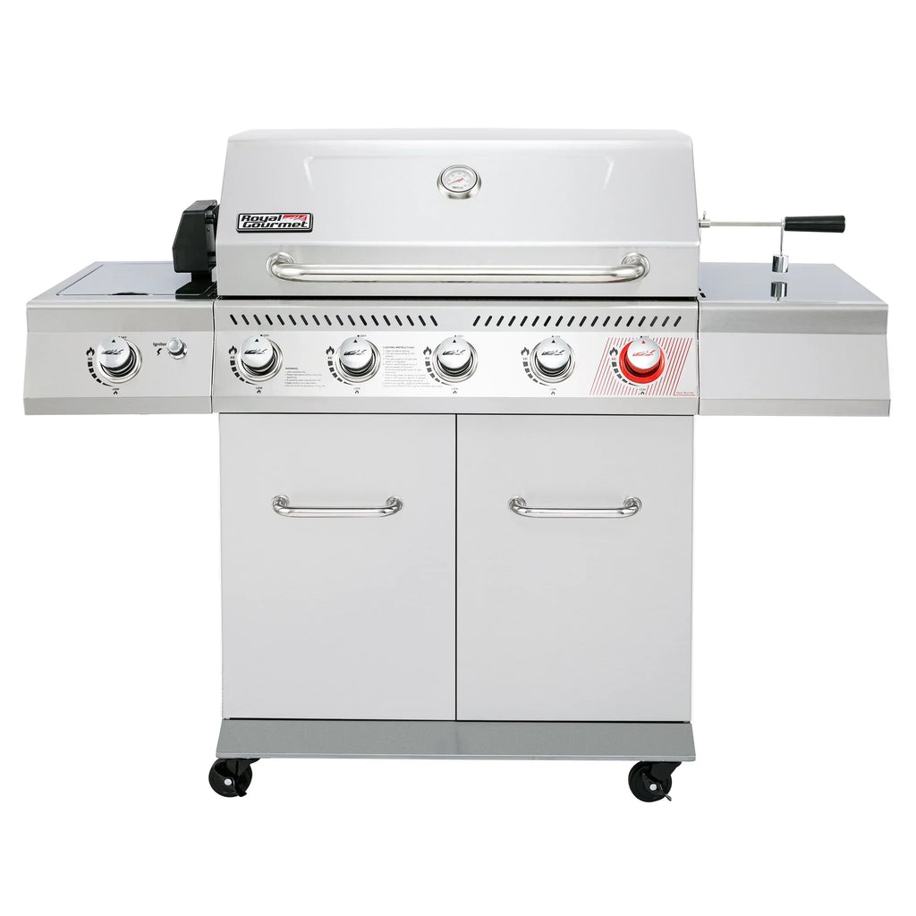 Royal Gourmet 5-Burner Gas Grill With Rotisserie Kit, Sear Burner And Side Burner, 64,000 BTU, Silver - GA5404S