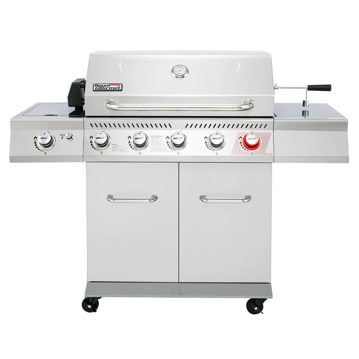 Royal Gourmet 5-Burner Gas Grill With Rotisserie Kit, Sear Burner And Side Burner, 64,000 BTU, Silver - GA5404S