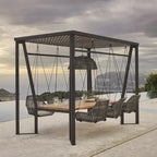 Skyline Design Horizon Pergola System With Integrated Lighting, Hanging Chairs And Teak Dining Table - 123 W x 73 D x 102 H