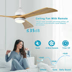 52in 3-Blade Ceiling Fan With Lights, Remote Control, 6 Speeds, Matte Black and Black Walnut
