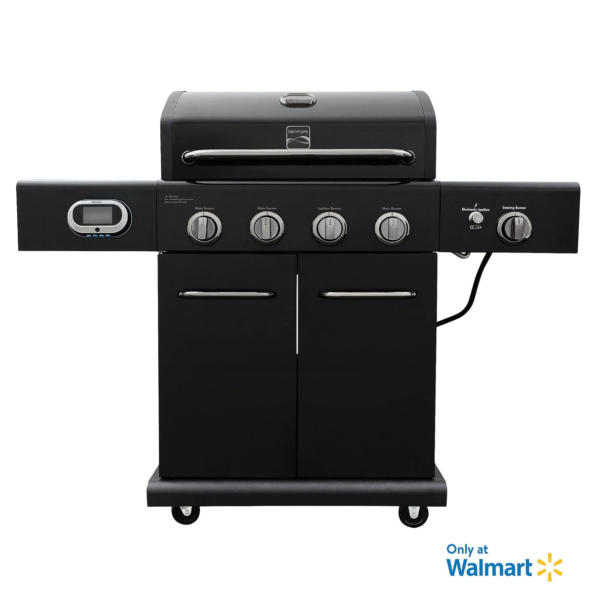 Kenmore 4-Burner Smart Gas Grill With Side Searing Burner, Black With Chrome Accents