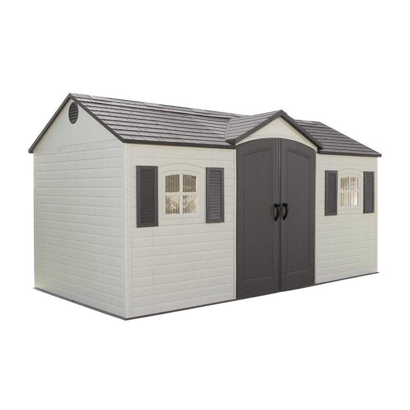 Lifetime Plastic Storage Shed, Side Entry, 15 ft. W x 8 ft. D, Gray/Beige - 6446