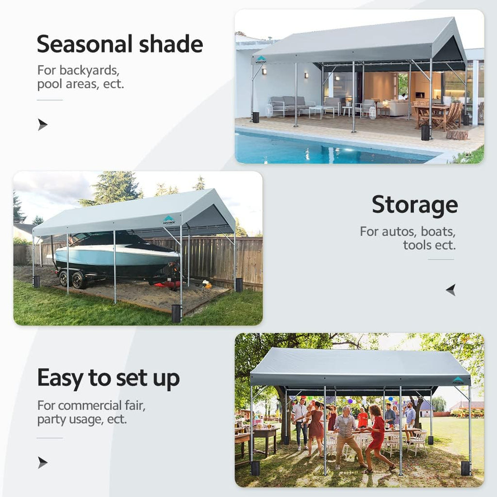 ADVANCE OUTDOOR Heavy Duty 12x20 ft Carport Canopy Garage, Gray