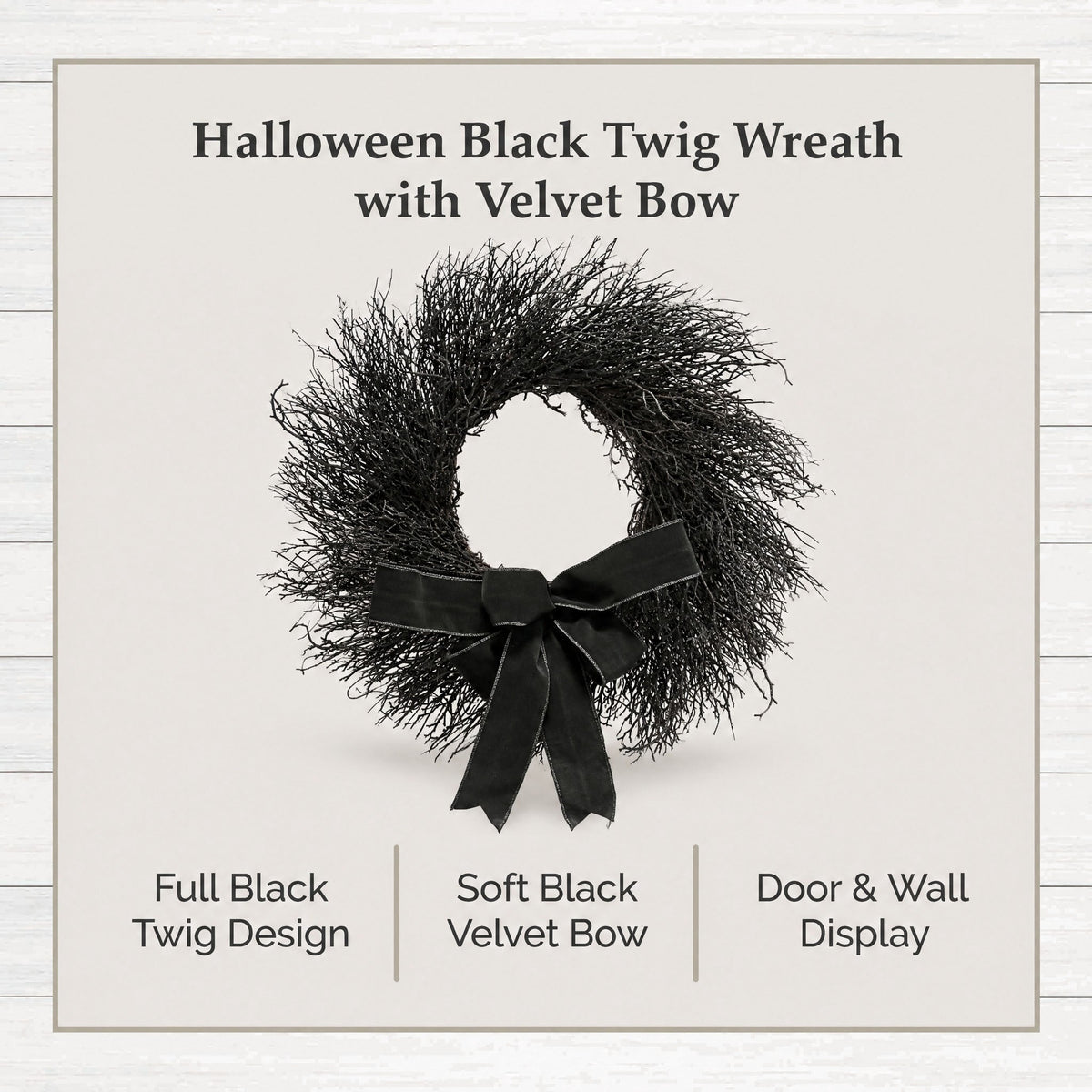 My Texas House Halloween Black Twig Wreath with Bow, 24"