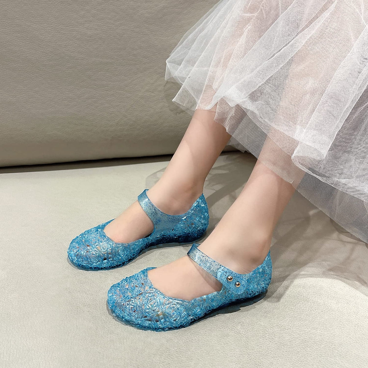 Ecetana Girls Jelly Sandals Princess Costumes Flats Shoes Cosplay Birthday Party Dress Up Shoes for Kids Toddler