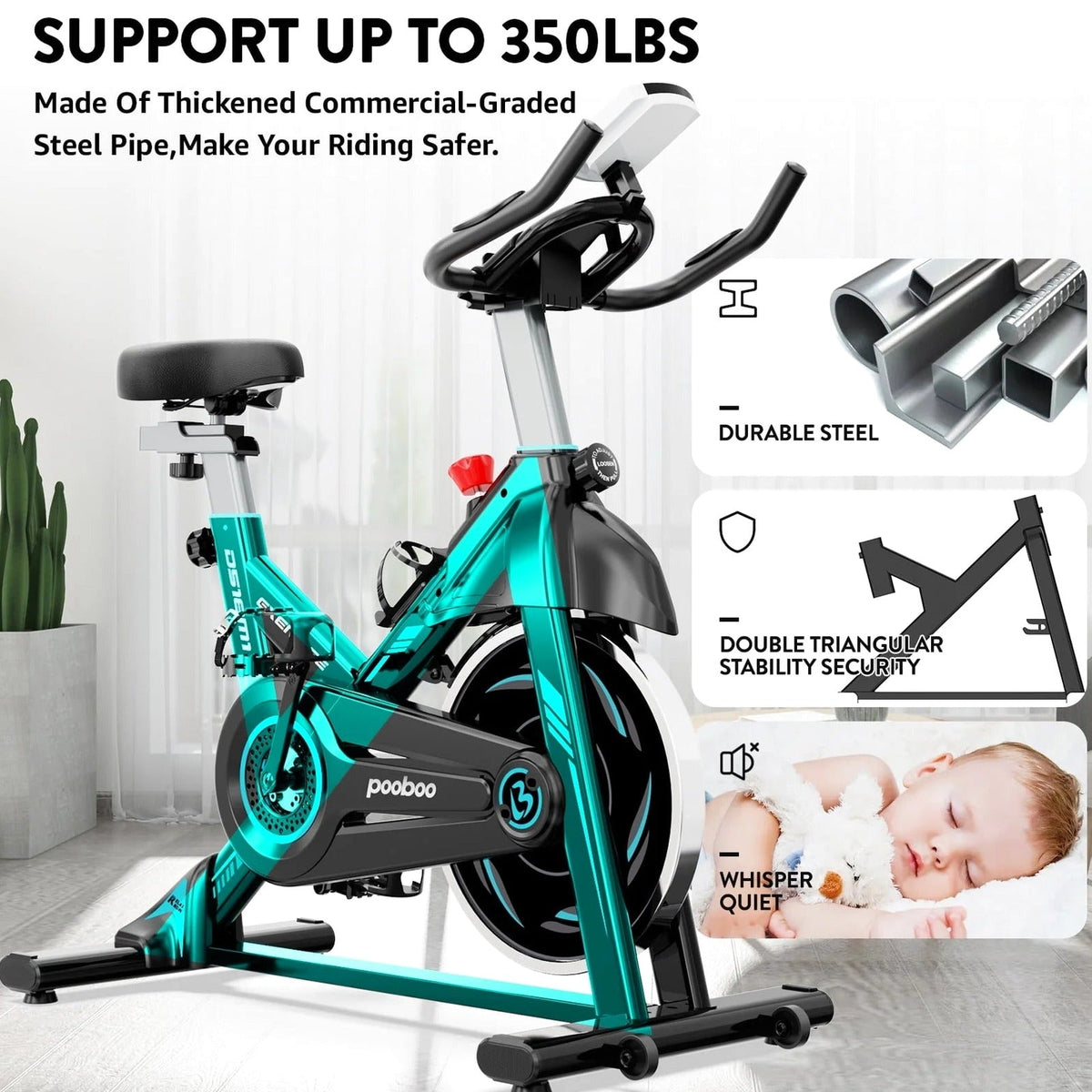 Pooboo Indoor Cycling Bike With 40lb Flywheel And 350lb Capacity - D518M1